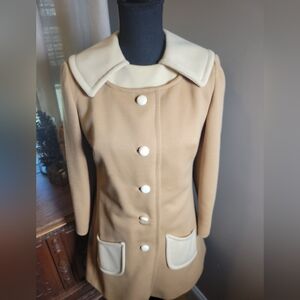 VINTAGE 60'S GO-GO BROWN AND CREAM MINI DRESS AND JACKET